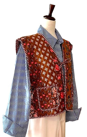Fully Reversible Designer Handmade Embroidered Vest Looks Smart (Copper)