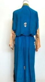 Color Block Long Silk Duster Kimono With Embroidered Belt