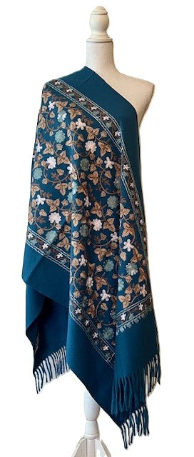 Embroidered Flower Vine Blue Wrap – Artisan Shawl