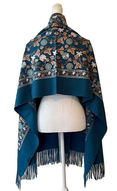 Embroidered Flower Vine Blue Wrap – Artisan Shawl