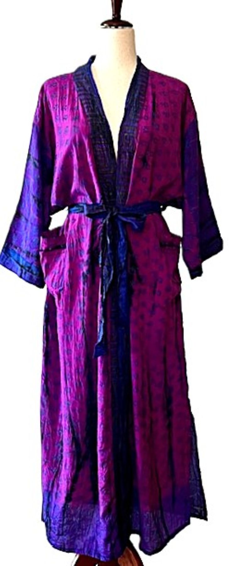 Signature Collection, Glamorous Two Tone Long Silk Duster Kimono. Gorgeous. (Fuschia)