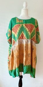 Artisan Kantha Bae  Quilt Mini Dress. Comfortable, Soft, and Very Chic (Green)