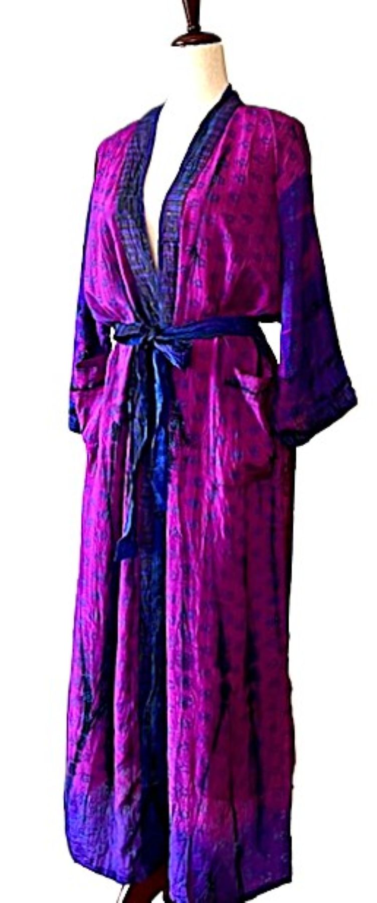 Signature Collection, Glamorous Two Tone Long Silk Duster Kimono. Gorgeous. (Fuschia)