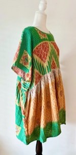 Artisan Kantha Bae  Quilt Mini Dress. Comfortable, Soft, and Very Chic (Green)