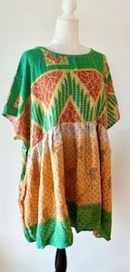 Artisan Kantha Bae  Quilt Mini Dress. Comfortable, Soft, and Very Chic (Green)