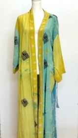 Top of the Line Silk Kimono Duster in Pastels Aqua/Marigold