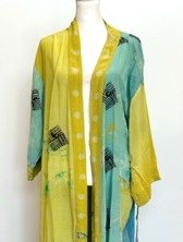 Top of the Line Silk Kimono Duster in Pastels Aqua/Marigold