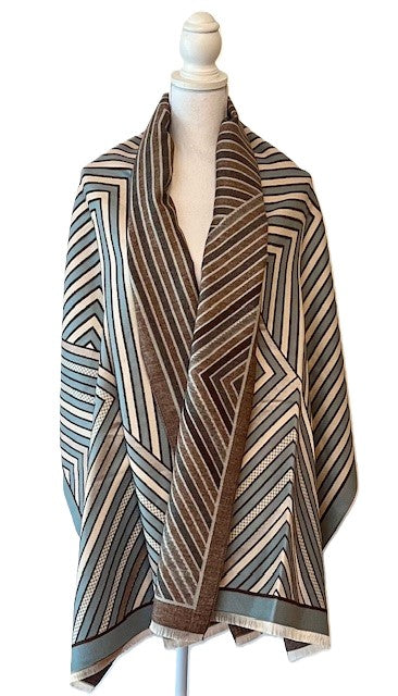 Blue, Beige and Brown Arrows Reversible Wrap – Artisan Shawl