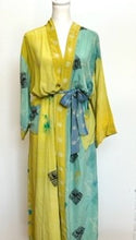 Top of the Line Silk Kimono Duster in Pastels Aqua/Marigold