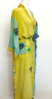 Top of the Line Silk Kimono Duster in Pastels Aqua/Marigold