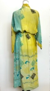 Top of the Line Silk Kimono Duster in Pastels Aqua/Marigold