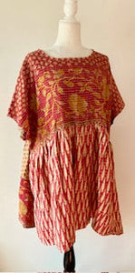 Artisan Kantha Bae  Quilt Mini Dress. Comfortable, Soft, and Very Chic Red)