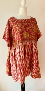 Artisan Kantha Bae  Quilt Mini Dress. Comfortable, Soft, and Very Chic (Red)