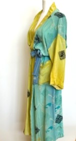 Top of the Line Silk Kimono Duster in Pastels Aqua/Marigold