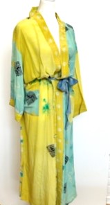 Top of the Line Silk Kimono Duster in Pastels Aqua/Marigold