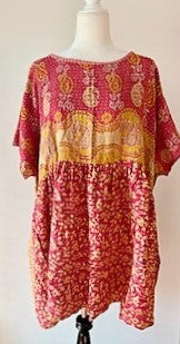 Artisan Kantha Bae  Quilt Mini Dress. Comfortable, Soft, and Very Chic (Rose)