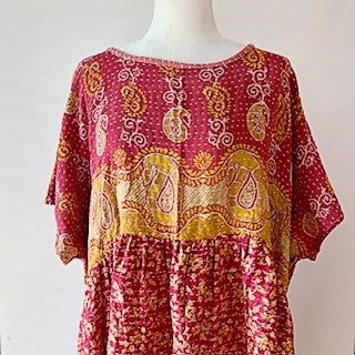 Artisan Kantha Bae  Quilt Mini Dress. Comfortable, Soft, and Very Chic (Rose)