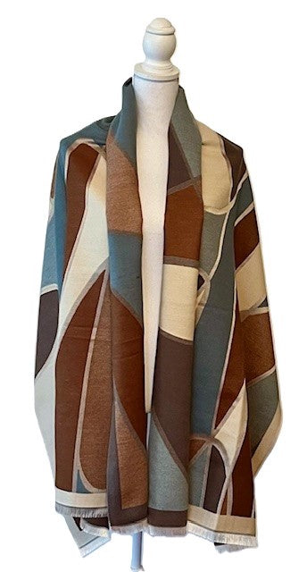 Brown, and Light Blues Reversible Wrap – Artisan Shawl