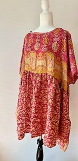 Artisan Kantha Bae  Quilt Mini Dress. Comfortable, Soft, and Very Chic (Rose)