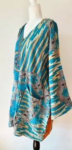 Best Seller: 4 Button Short Kantha Cotton Tunic is Seasonless (Aqua Abstract)