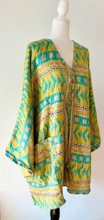 Best Seller: 4 Button Short Kantha Cotton Tunic is Seasonless (Lime Abstract)