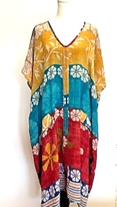 V-Neck Mixed Print Silk Tunic With A Twist (Tropics)