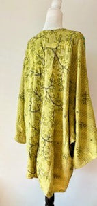 Best Seller: 4 Button Short Kantha Cotton Tunic is Seasonless (Lime Abstract)