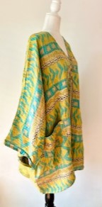 V-Neck Mixed Print Silk Tunic With A Twist (Tropics)