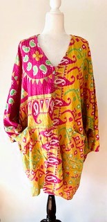 Best Seller: 4 Button Short Kantha Cotton Tunic is Seasonless (Pink Abstract)