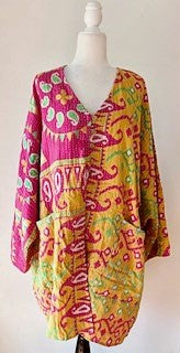 Best Seller: 4 Button Short Kantha Cotton Tunic is Seasonless (Pink Abstract)