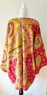 Best Seller: 4 Button Short Kantha Cotton Tunic is Seasonless (Pink Abstract)