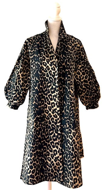 Leopard Print Balloon Sleeve Trench Coat. European Design.