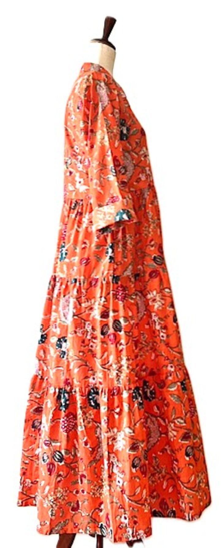 Dresses:Hand Block-Printed Tiered Dress Is Perfect For Fall (Persimmon)