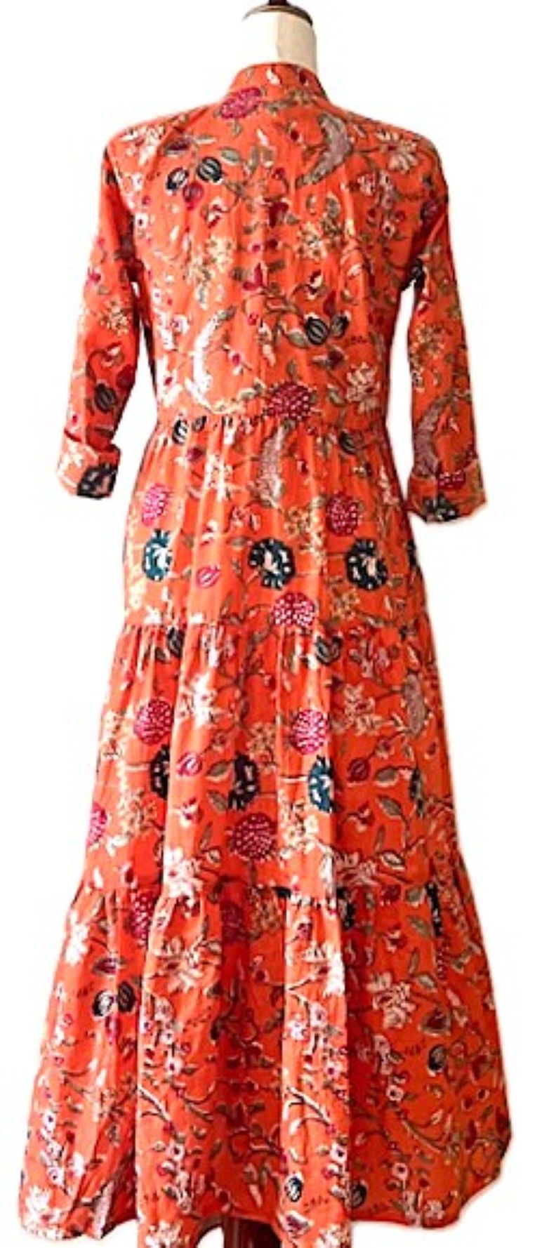 Dresses:Hand Block-Printed Tiered Dress Is Perfect For Fall (Persimmon)