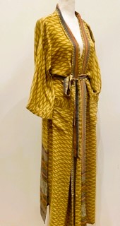 Luxury Mixed Print Silk Kimono Duster is Sophisticated (Gold)