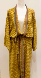 Luxury Mixed Print Silk Kimono Duster is Sophisticated (Gold)