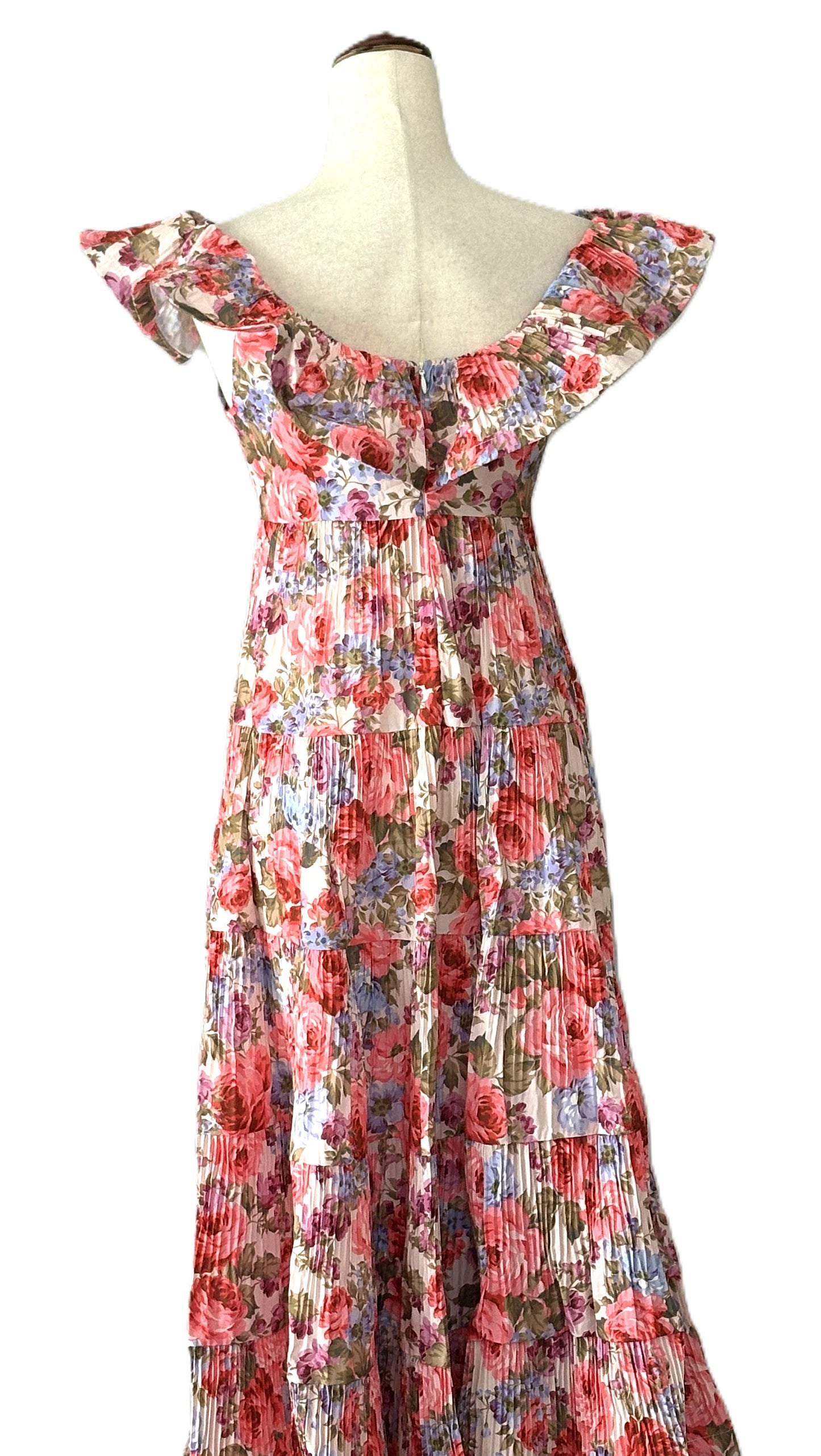 Dresses: Floral Print Tiered & Ruffled Pleats Midi Dress.