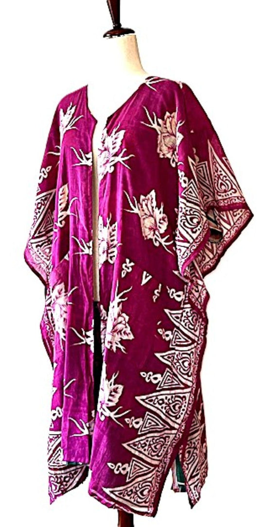Kantha Bae Take It Easy Cotton Kimono, Fully Reversible.  (Grape Green)
