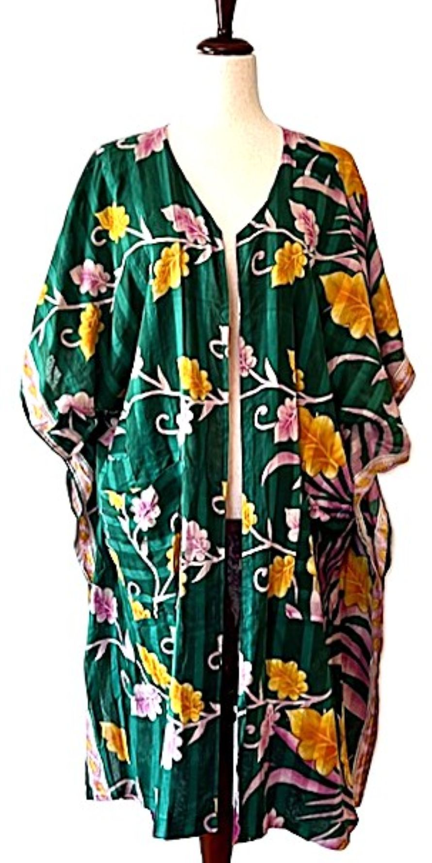 Kantha Bae Take It Easy Cotton Kimono, Fully Reversible.  (Grape Green)