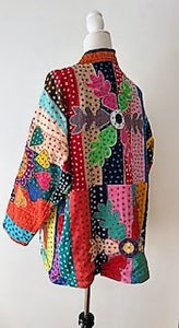 Spectacular Short Designer Patchwork Kimono. Vibrant Colors.