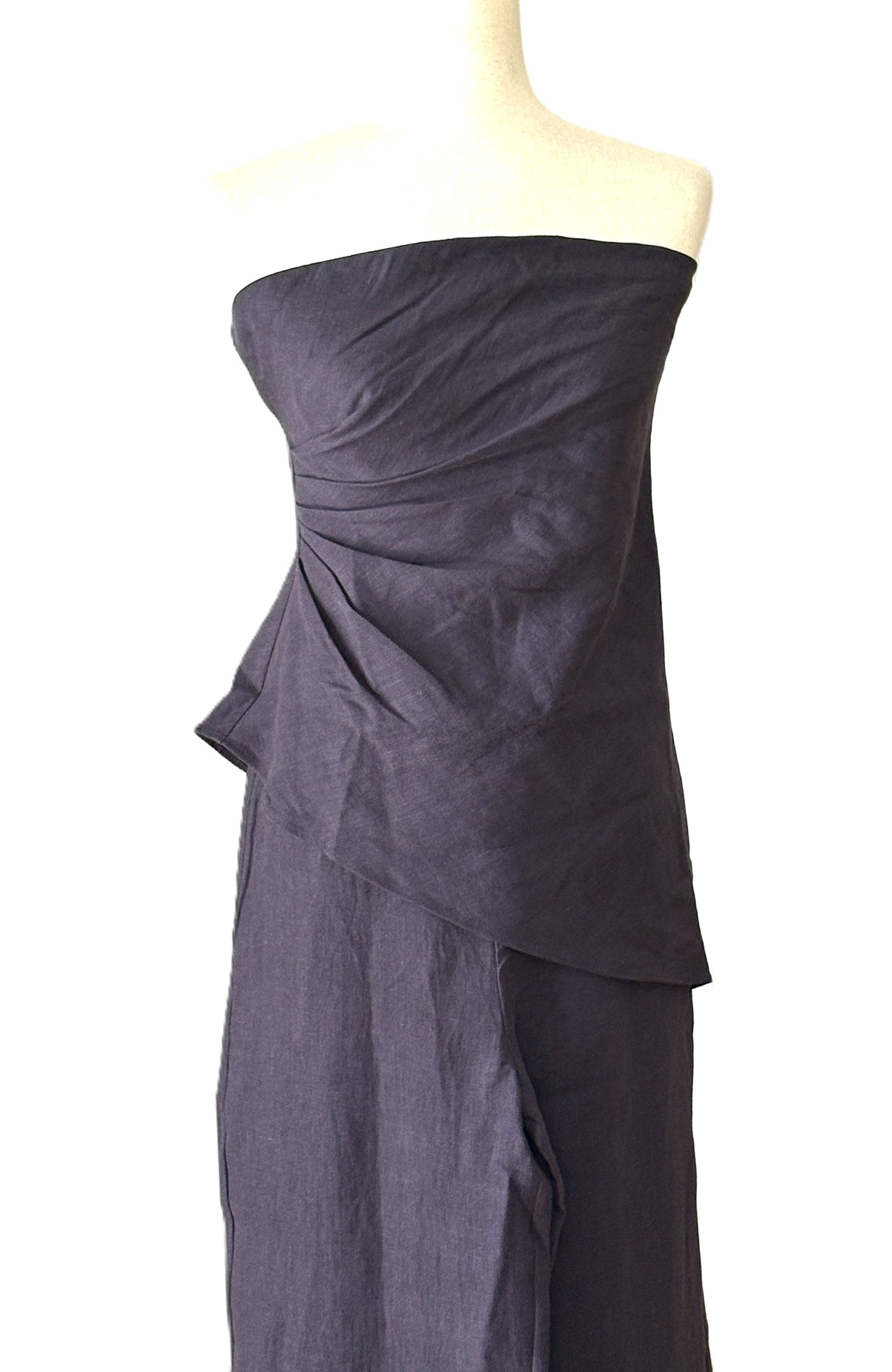 2 Piece Linen Pantset Features A Strapless Asymmetrical Top With Wide-Leg  Pants. (Navy)