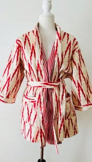 Lively Short Designer Kimono Jacket, Fully Reversible. (Red and White)