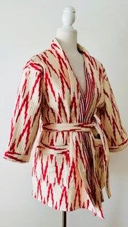 Lively Short Designer Kimono Jacket, Fully Reversible. (Red and White)