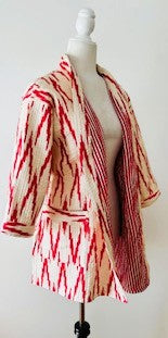 Lively Short Designer Kimono Jacket, Fully Reversible. (Red and White)