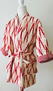 Lively Short Designer Kimono Jacket, Fully Reversible. (Red and White)