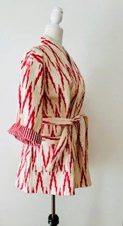 Lively Short Designer Kimono Jacket, Fully Reversible. (Red and White)