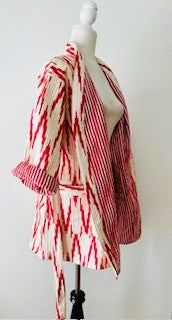 Lively Short Designer Kimono Jacket, Fully Reversible. (Red and White)