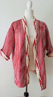 Lively Short Designer Kimono Jacket, Fully Reversible. (Red and White)