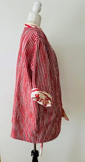 Lively Short Designer Kimono Jacket, Fully Reversible. (Red and White)