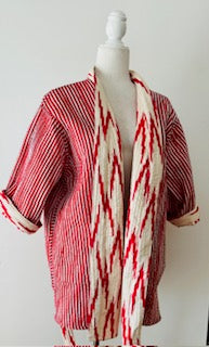 Lively Short Designer Kimono Jacket, Fully Reversible. (Red and White)